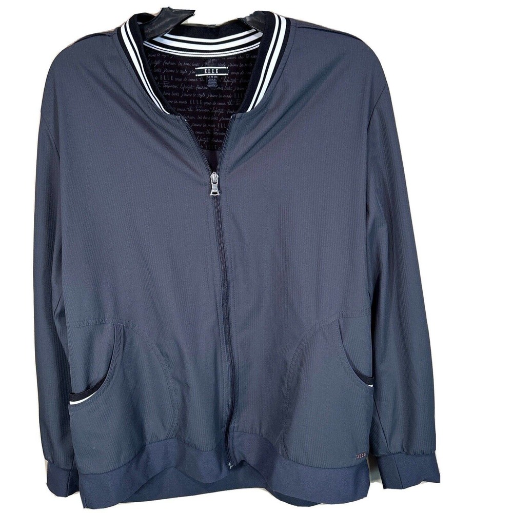 Elle Womens Scrub Top Jacket Size L dark Gray Zip Up Long Sleeve Poly Pockets